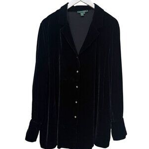 LAUREN Ralph Lauren Silk Blend Velvet Shirt Womens 16W Black Evening Tunic Blous